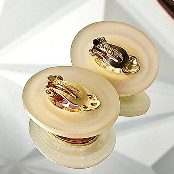 Givenchy Couture Rare 18k Gold, Lucite & Pink Sapphire Clip-On Earrings